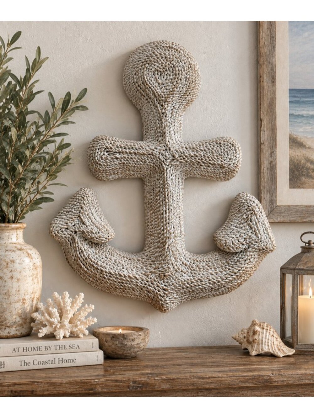 Large Wicker Anchor Nautical Woven Rope Wall Coastal 24" Beach House Wall Art